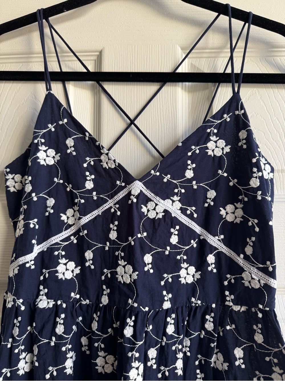 Zara Navy Cotton Dress with White Floral Embroidery